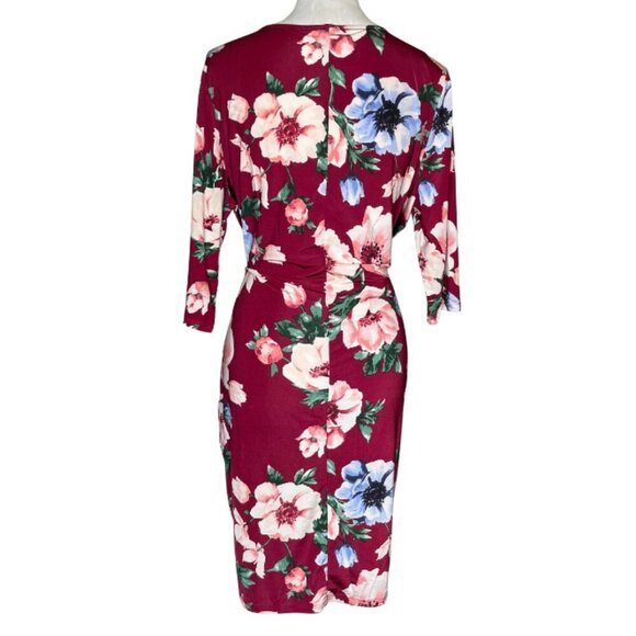 Forever 21+ Floral Low Cut V-Neck Floral 3/4 Sleeve Midi Dress Occasion Event XL - Picture 3 of 7